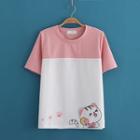 Round-neck Cat Print Short Sleeve T-shirt