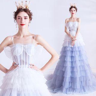 Gradient Color Spaghetti Strap A-line Evening Gown