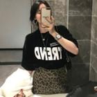 Short-sleeve Letter Printed T-shirt / High-waist Leopard Skirt