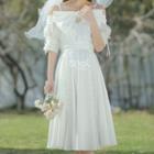 Short-sleeve Off-shoulder Bow A-line Dress