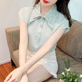 Cap-sleeve Rhinestone Shirt