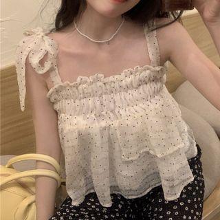 Tie-shoulder Dotted Camisole Top Dots - White - One Size