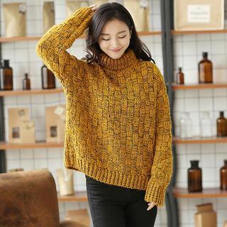 Drop-shoulder Turtleneck Sweater