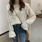Flare-sleeve Lace Blouse Off-white - One Size