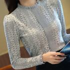 Fleece Slim-fit Long Sleeve Lace Blouse