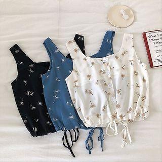 Floral Drawcord Lace-up Chiffon Tank Top