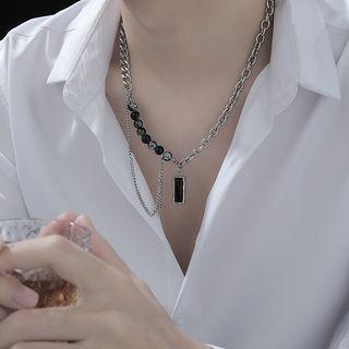 Layered Beaded Chain Necklace Necklace - Silver - 57cm