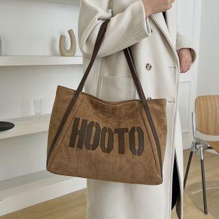 Lettering Faux Suede Tote Bag