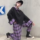 Plaid Long-sleeve Loose-fit Polo-shirt / Plaid Loose-fit Pants