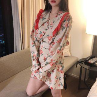 Floral Print Blouse / Mini A-line Skirt