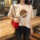 Sequined Round-neck Loose-fit Short-sleeve T-shirt