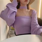 Set: Strapless Crop Top + Open-front Cropped Jacket