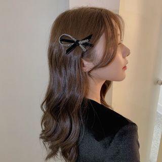 Flocking Bow Rhinestone Hair Clip Black - One Size