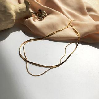 Chain Layered Necklace 1 Pc - Double Layer Necklace - Gold - One Size