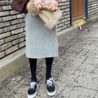 Ribbed Velvet Midi Skirt Gray - One Size