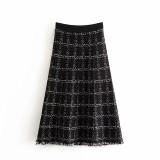 Maxi Plaid Knit Skirt Black - One Size