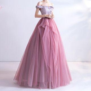 Off-sleeve A-line Evening Gown