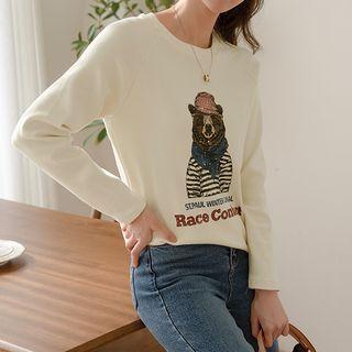 Raglan Letter Bear-printed T-shirt