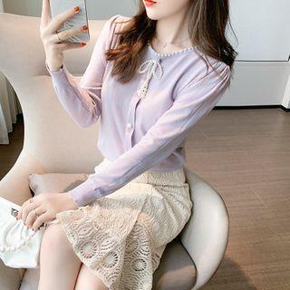 Faux Pearl Bow Cardigan