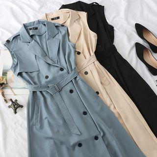 Sleeveless Double-breasted Midi Coat Dress