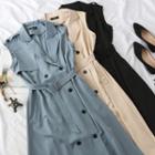 Sleeveless Double-breasted Midi Coat Dress