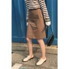 Welt-pocket Linen Blend A-line Skirt Beige - One Size