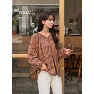 V-neck Striped Boxy Blouse