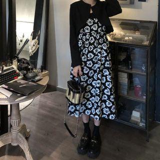 Cropped Blazer / Floral Midi A-line Dress
