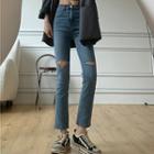 High-waist Ripped Pencil Jeans