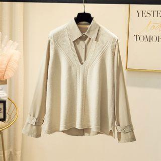Plain Shirt / V-neck Knit Vest / Set