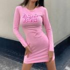 Long-sleeve Lettering Print Mini Bodycon Dress