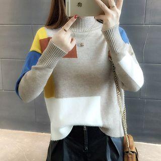 Color Panel Mock-turtleneck Sweater