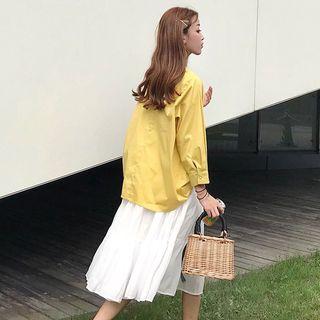 Plain Collarless Blouse / A-line Midi Skirt