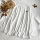 Long-sleeve Pumpkin Embroidery T-shirt White - One Size