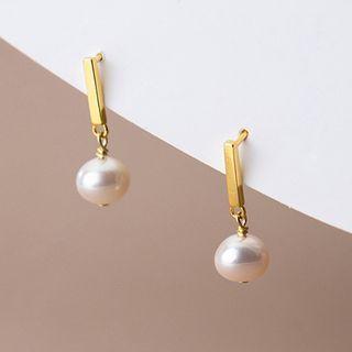 Faux Pearl Bar Sterling Silver Dangle Earring