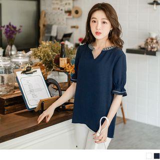 Totem Embroidery Trimmed Top