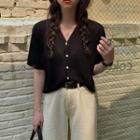 Short-sleeve Plain Basic Knit Cardigan