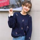 Lace-layered Flower-embroidered Sweatshirt
