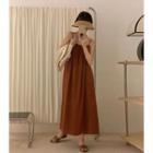 Spaghetti-strap Scoop Neck Plain Midi Sundress / Short-sleeve Crop Bolero