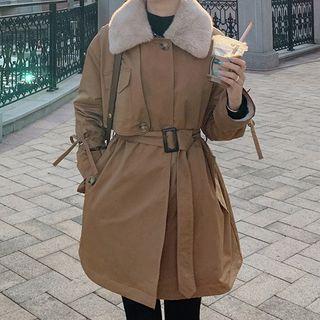 Faux Fur Trim Belted Coat