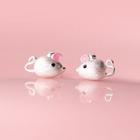 925 Sterling Silver Mouse Earring 1 Pair - Pink & Silver - One Size