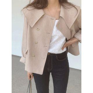 Wide-collar Double-breasted Linen Jacket