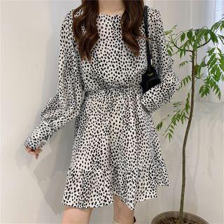 Crewneck Long-sleeve Printed Dress