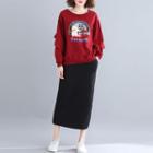 Set: Printed Ruffle Pullover + Midi Drawstring Straight-fit Skirt Set - Red & Black - One Size