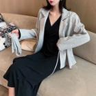 Plain Lace-up Long-sleeve Cardigan / V-neck Long-sleeve Dress