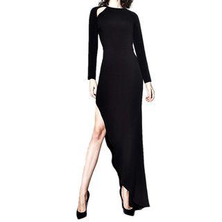 Long-sleeve Cutout Asymmetrical Hem Dress