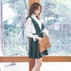 Set: Lace Ruffle Trim Blouse + Camisole + V-neck Pinafore Dress