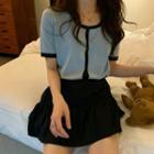 Contrast Trim Short-sleeve Knit Top / Mini A-line Skirt