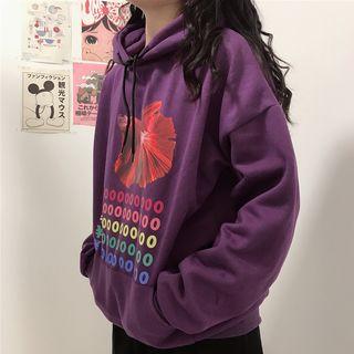 Fish Print Hoodie Purple - One Size