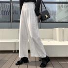 Plain Elastic-waist High-waist Wide-leg Pants